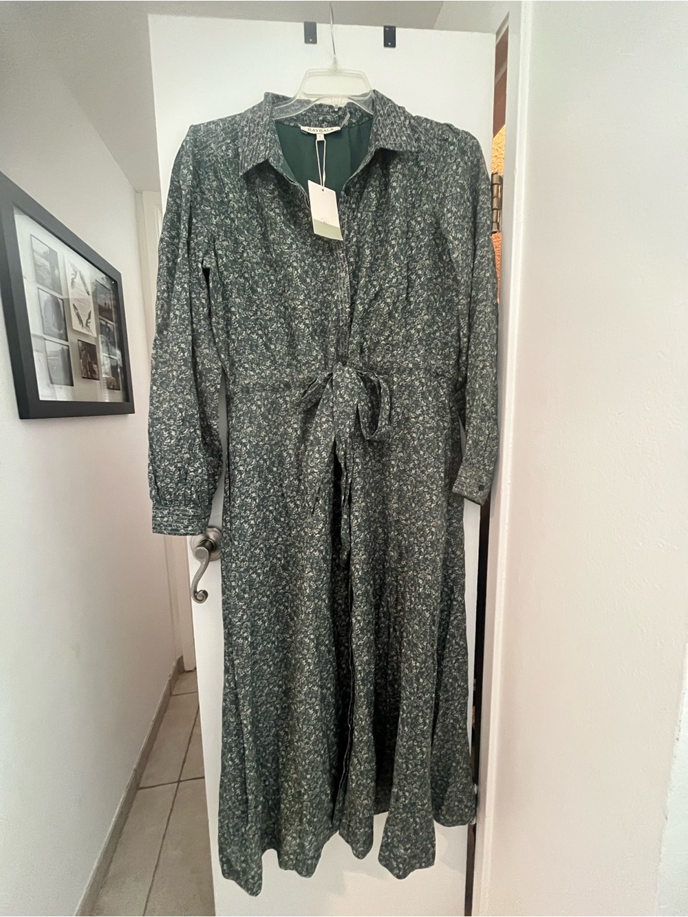 NWT Baybala Green Floral Long Sleeve Tie-Waist Shirt Dress